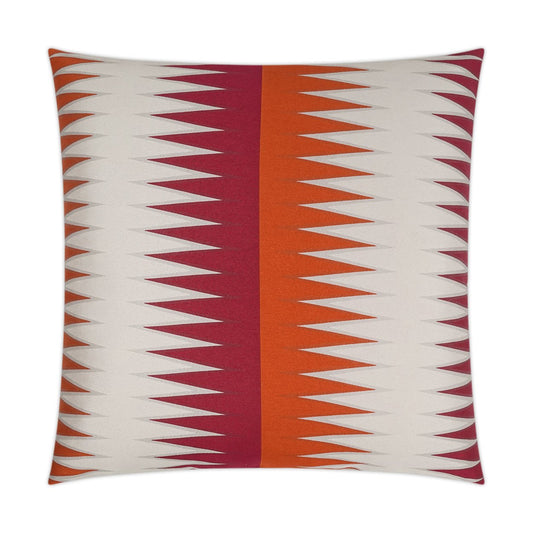 Luxury Pillow - 24” x 24” - Vamanos Punch; Fuchsia, orange and white in a geometric pattern with pearl color borders