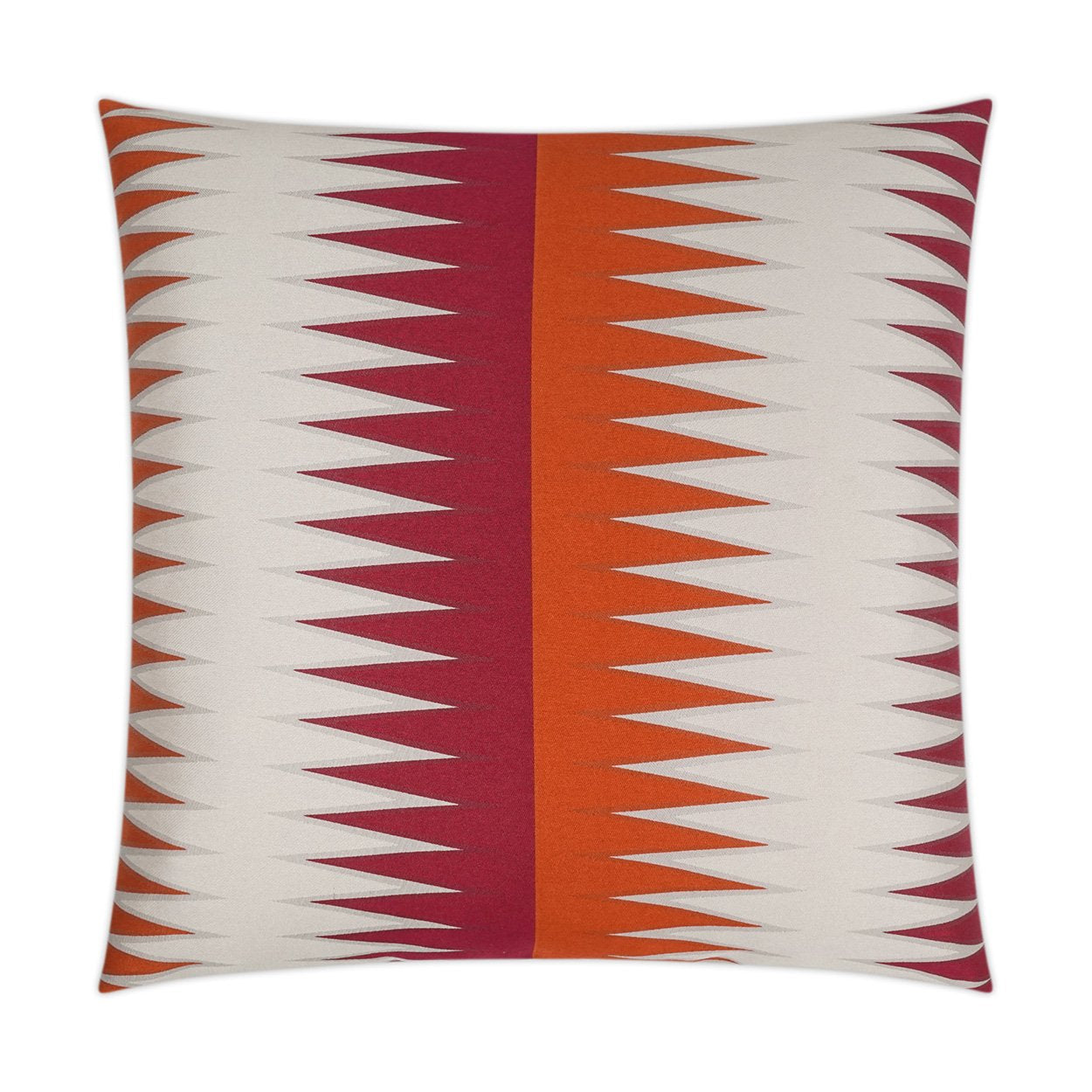 Luxury Lumbar Pillow - 24” x 14” - Vamanos Punch; Fuchsia, orange and white in a geometric pattern with pearl color borders