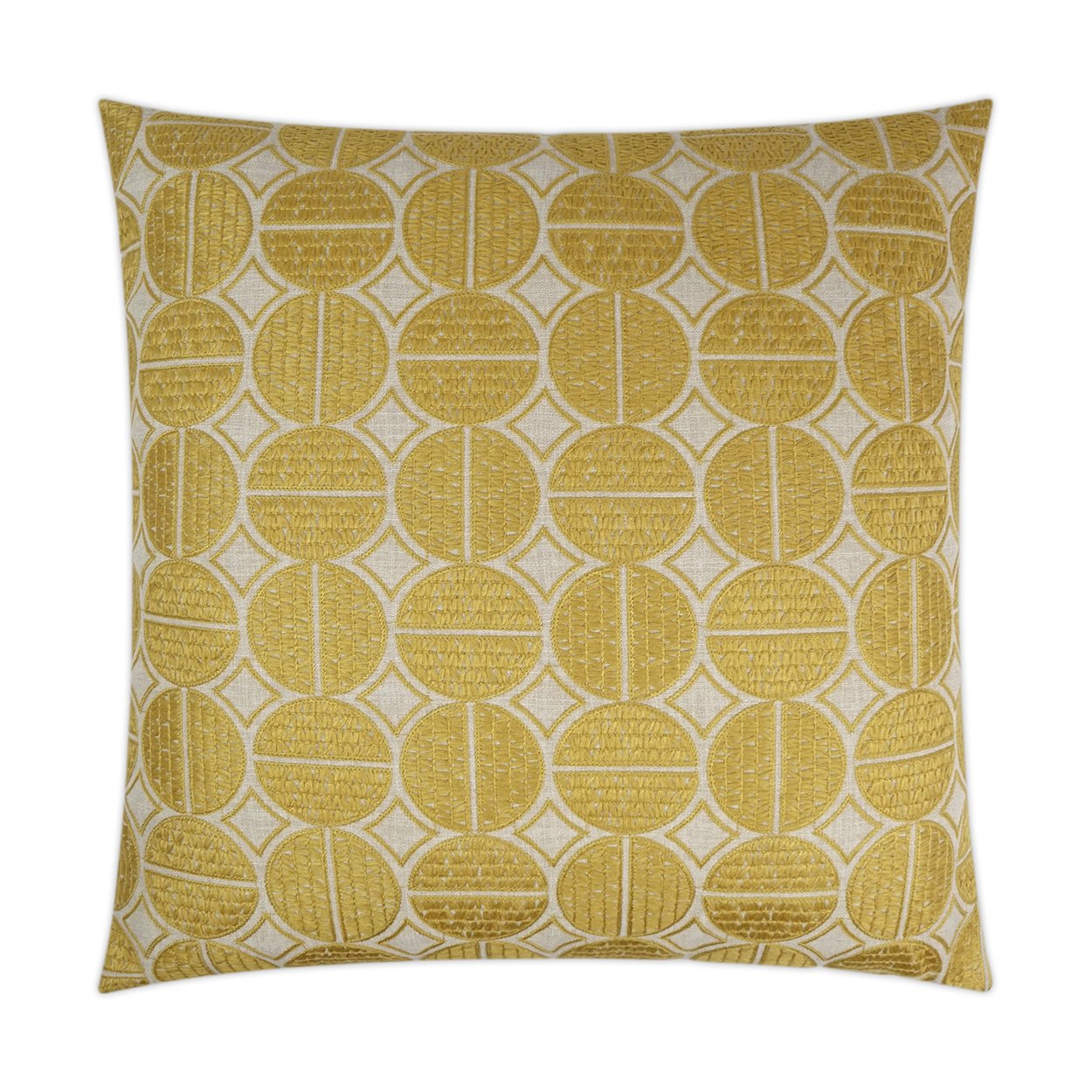 Luxury Pillow - 24" x 24" - Medallions Mustard; Embroidered yellow mustard color dots on a cream background