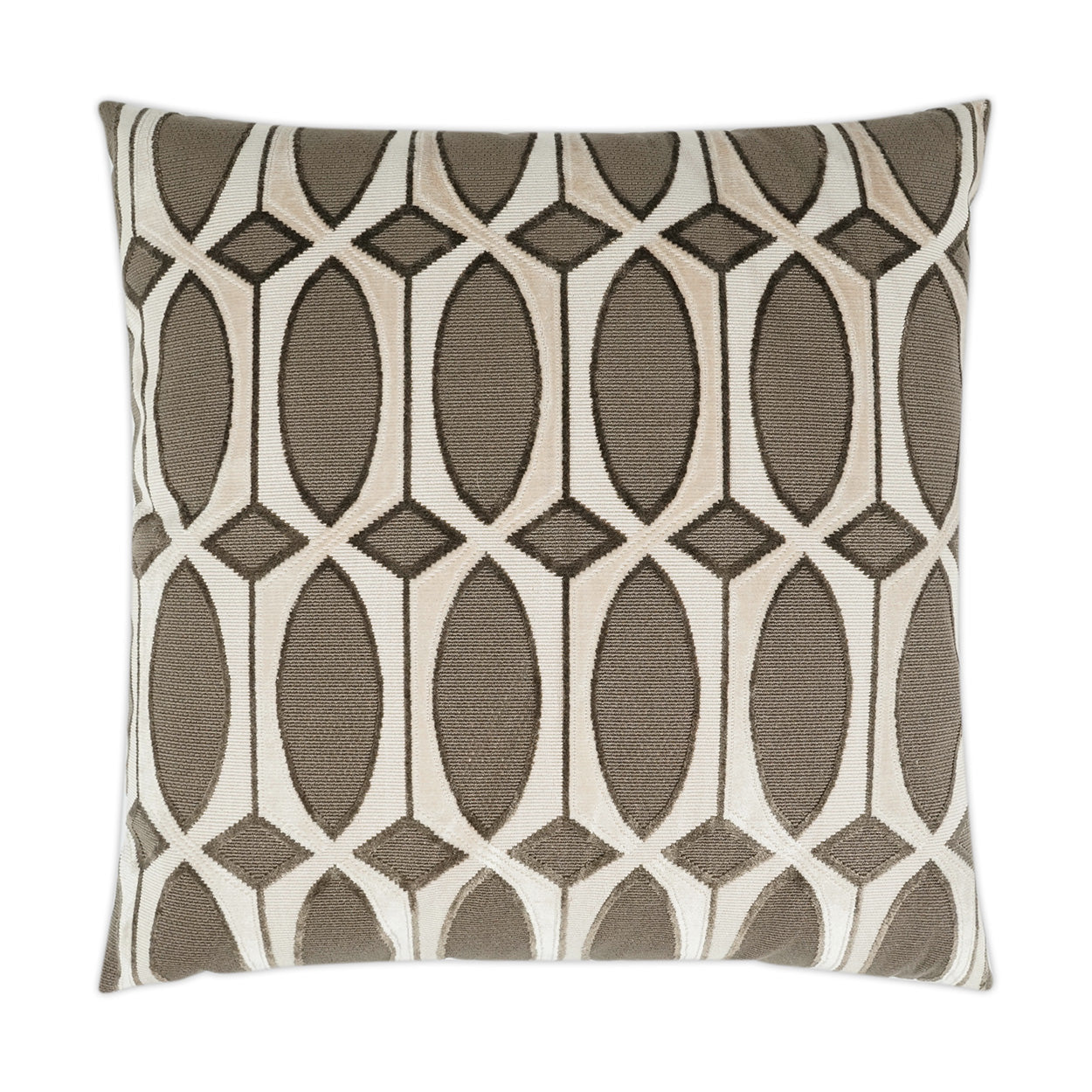 Luxury Lumbar Pillow - 24" x 14" - Leonardo Taupe; Taupe & cream geometric design with espresso brown detail outline in a soft velvety fabric