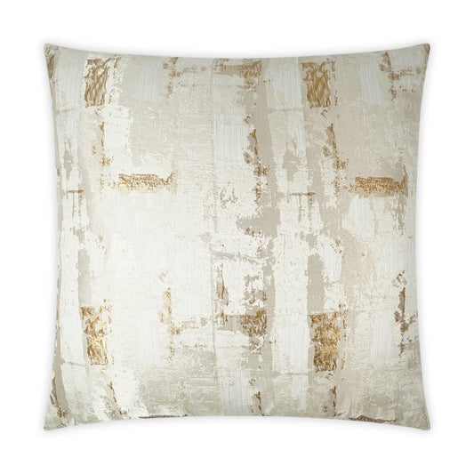 Luxury Pillow - 24" x 24" - London; Shimmering pearl white, gold & taupe abstract pattern