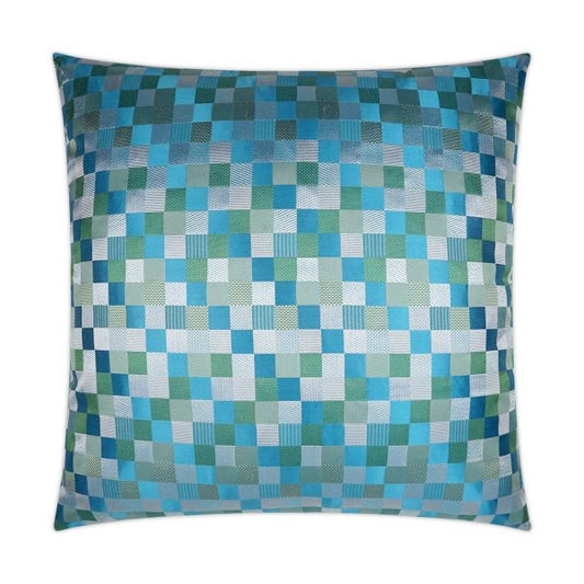 Luxury Pillow -  24" x 24" - Cubit Aqua; Shimmering Aqua, Silver and Green Textural Squares