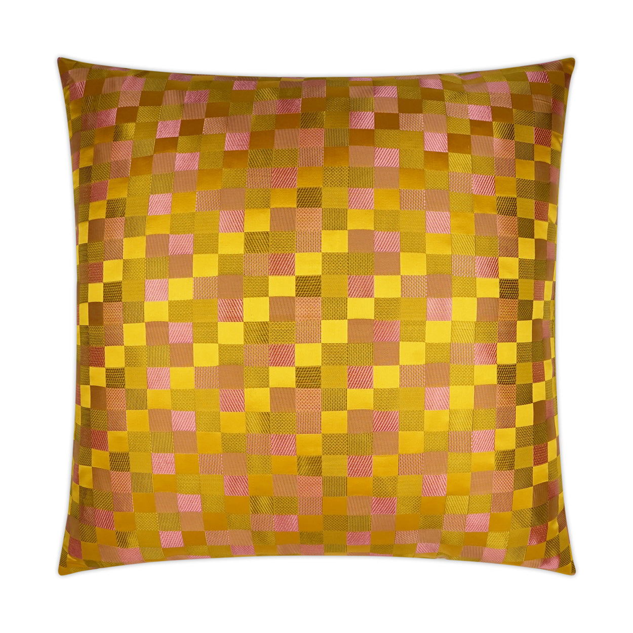 Luxury Lumbar Pillow - 24" x 14" - Cubit Gold; Shimmering Gold, Mustard and Pink Textural Squares