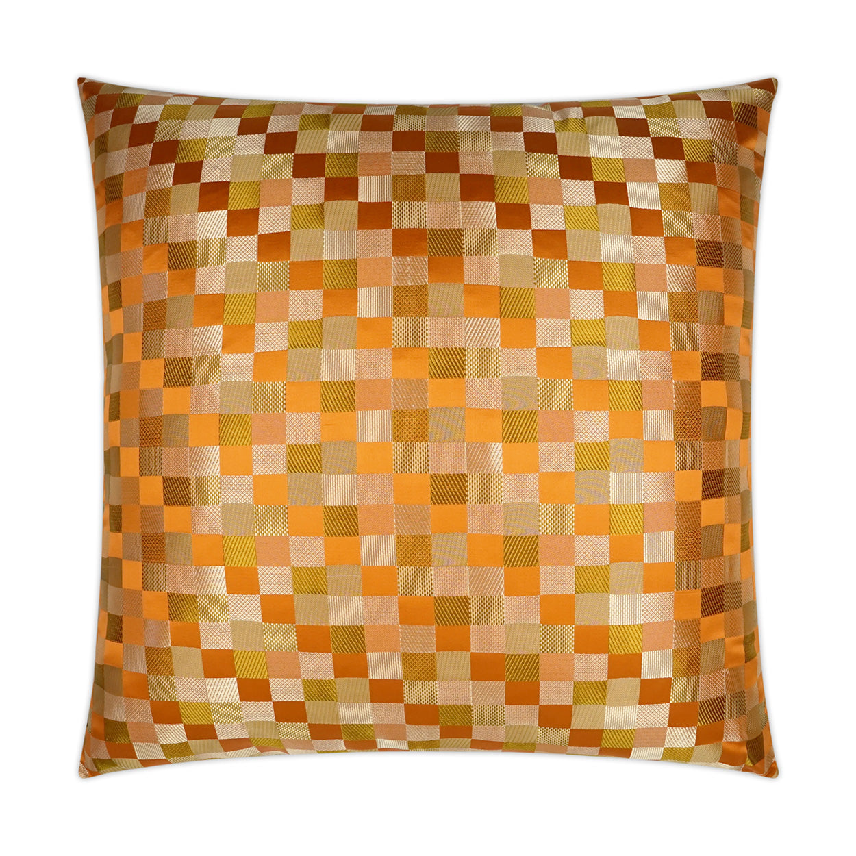 Luxury Pillow -  24" x 24" - Cubit Orange; Shimmering Orange, Silver and Tangerine Textural Squares