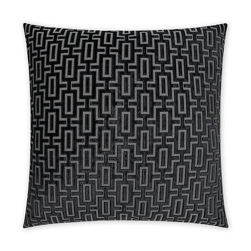 Luxury Pillow - 24” x 24” - Bergman-Onyx; Charcoal and gray geometric pattern on textured fabric