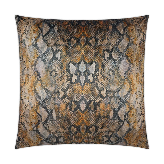 Luxury Pillow -  24" x 24" - Boa; Reptile look pattern of grays, silver, black, orange and coppers