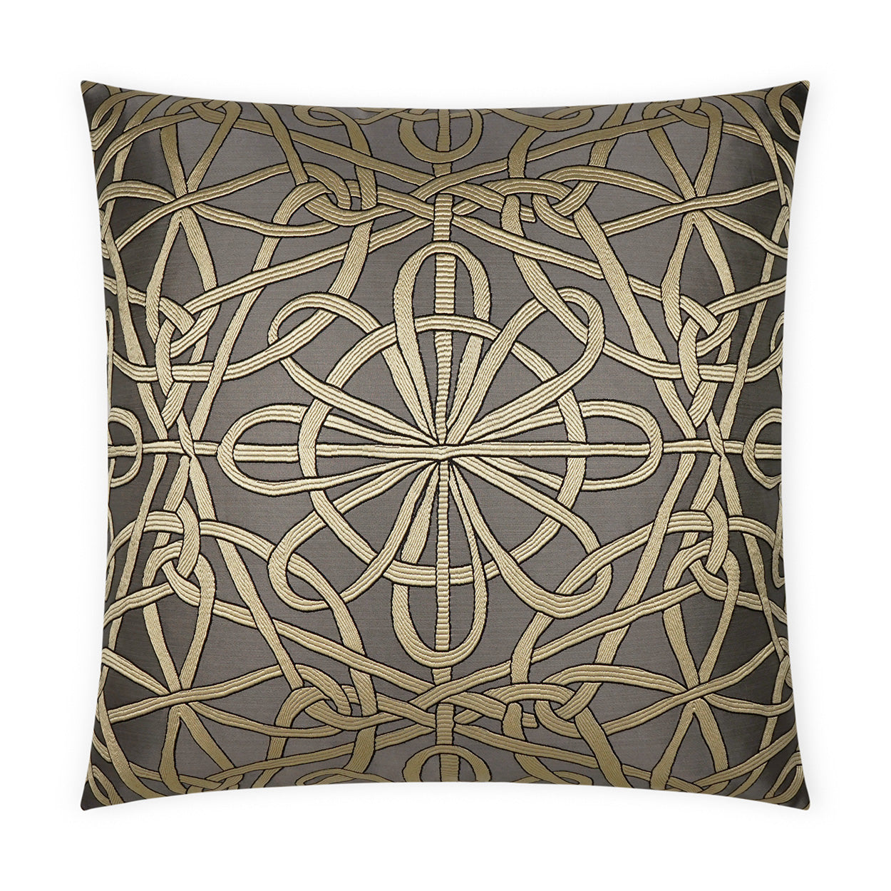 REDUCED TO CLEAR Luxury Pillow -  24" x 24" - Slip Knot - Charcoal; Old gold rope like embroidery on a smoked charcoal base