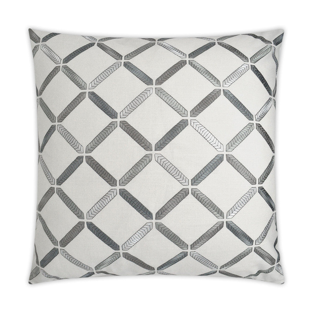 Luxury Lumbar Pillow - 24" x 14" - Granville- Silver; Shiny silver embroidered design on a white background