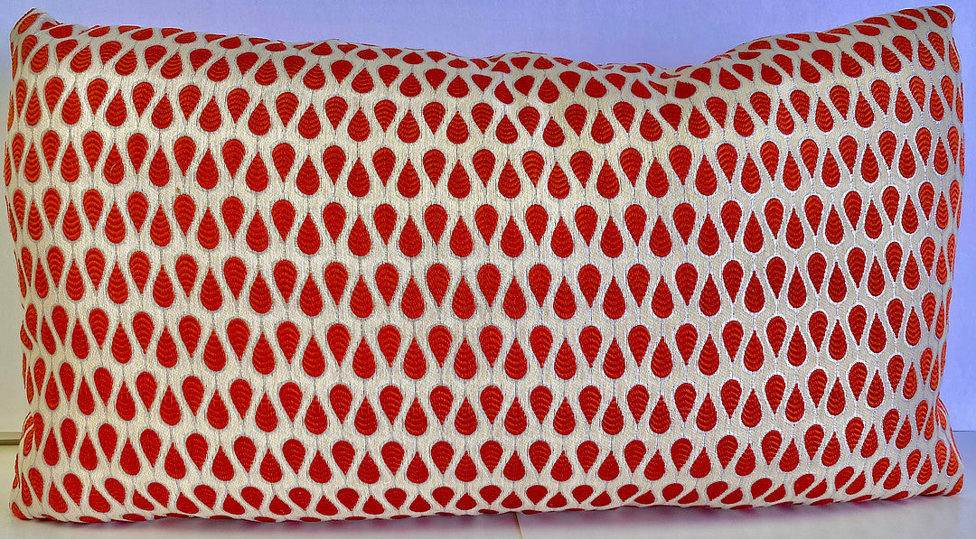 Luxury Lumbar Pillow - 24" x 14" - Cayenne; Bright orange and shimmering white pattern