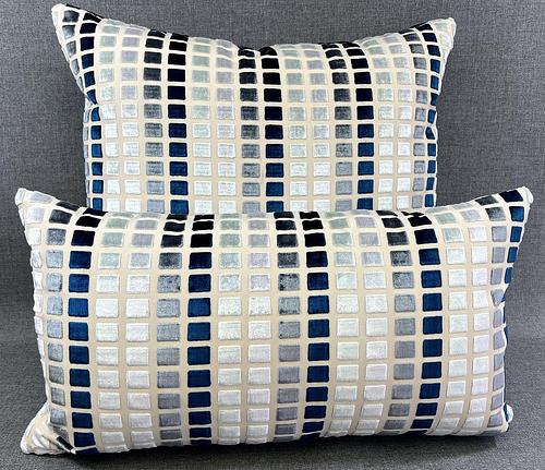 Luxury Pillow - 24" x 24" - Tile Esque Blue Gray And White Squares Over A Cream Background