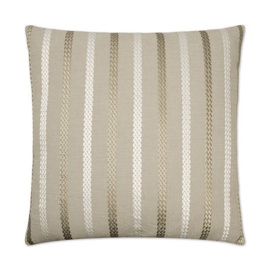 Luxury Pillow - 24" x 24" - Cheverny-Taupe; Embroidered braided stripes of white and taupe over a cream background