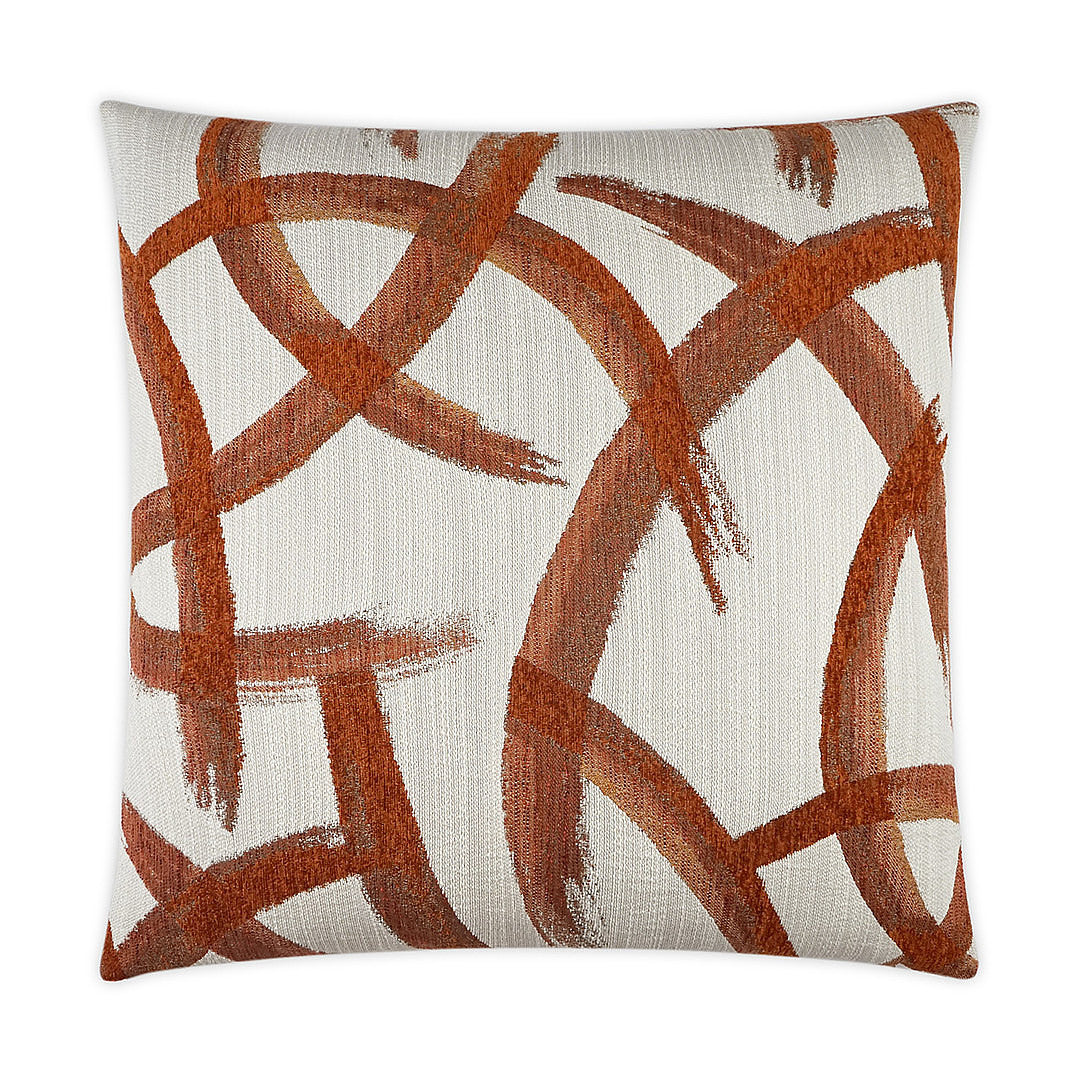 Luxury Pillow -  24" x 24" - Enso; Broad copper paint brush strokes invoke a feel of Shuji, the ancient art of Japanese calligraphy