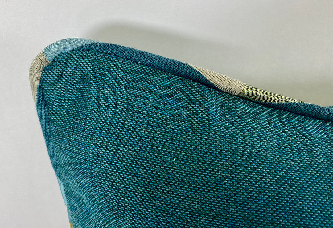 Luxury Outdoor Lumbar Pillow - 22" x 12" - Harlequin - Teal; Sunbrella, or equivalent, with fibre fill