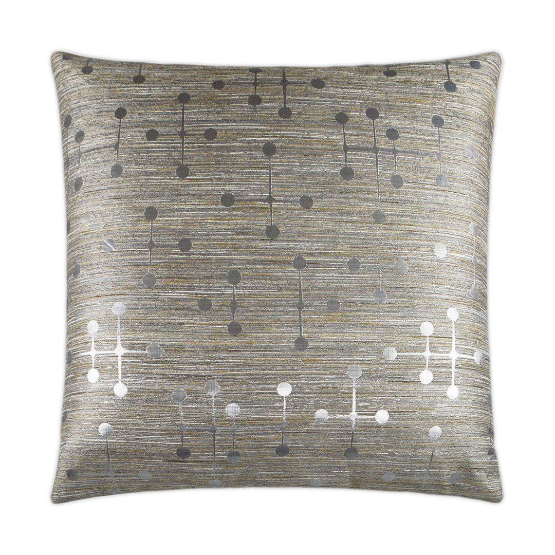Luxury Pillow -  24" x 24" -  Morse-Silver; Atomic metallic motifs on a tan and silver base