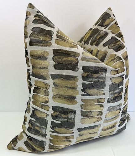 Luxury Pillow - 24" x 24" - Palisades; Golds & Grays in an abstract design over an off white background