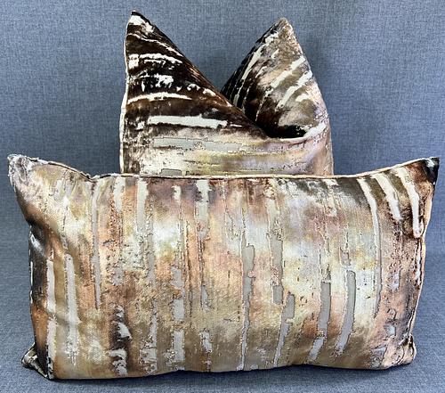 Luxury Lumbar Pillow - 24" x 14" - Bonbons - Caramel;  Caramel, copper and gold, with hints of plum in a light iridescent fabric on top  of a stone base