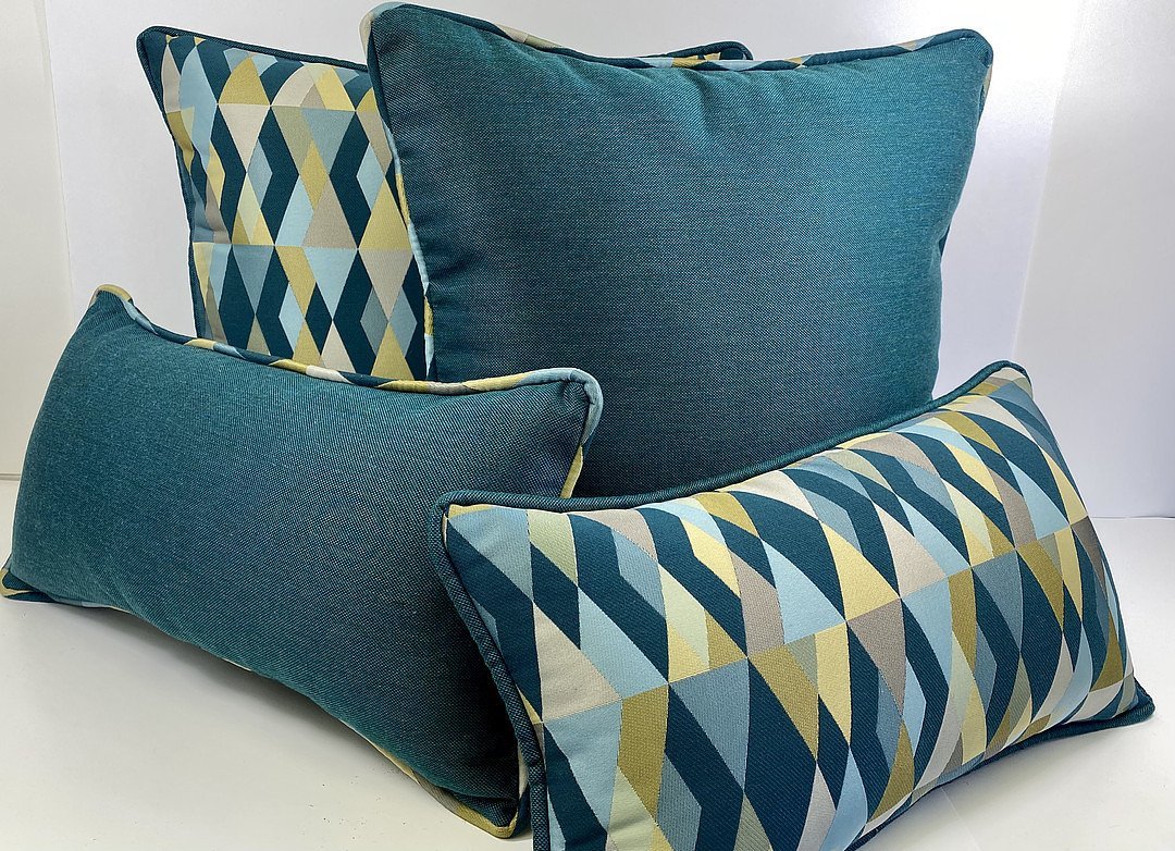 Luxury Outdoor Pillow - 22" x 22" - Harlequin - Teal; Sunbrella, or equivalent, with fibre fill