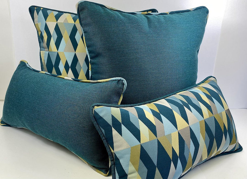 Luxury Outdoor Lumbar Pillow - 22" x 12"- Harlequin Teal