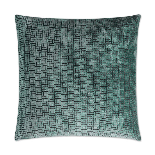 Luxury Pillow -  24" x 24" - Jenga-Laguna; Teal basket weave velvet with plain teal velvet backing