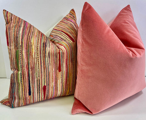 Luxury Pillow - 24” x 24” -Mohair Pink; Pink color solid in a creamy smooth velvet fabric