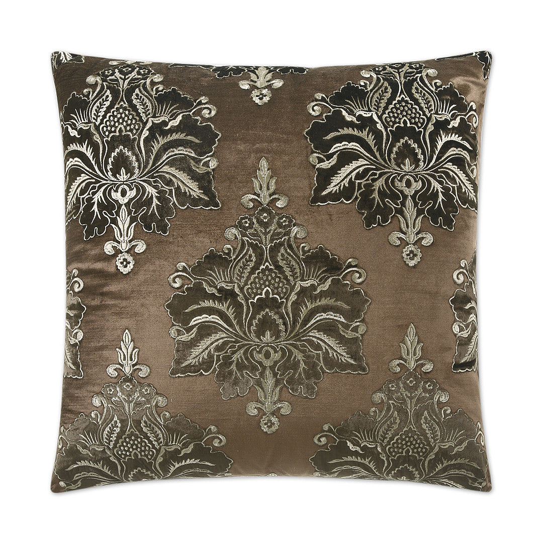 REDUCED TO CLEAR  Luxury Pillow -  24" x 24" -  Taj Mahal-Brown; Damask pattern embroidered to brown faux silk base.