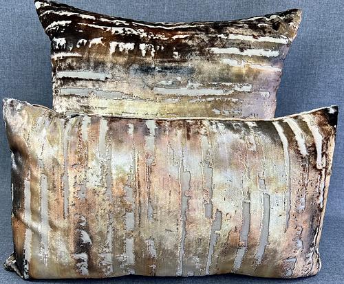 Luxury Lumbar Pillow - 24" x 14" - Bonbons - Caramel;  Caramel, copper and gold, with hints of plum in a light iridescent fabric on top  of a stone base