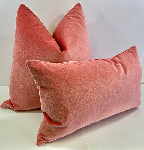 Luxury Pillow - 24” x 24” -Mohair Pink; Pink color solid in a creamy smooth velvet fabric