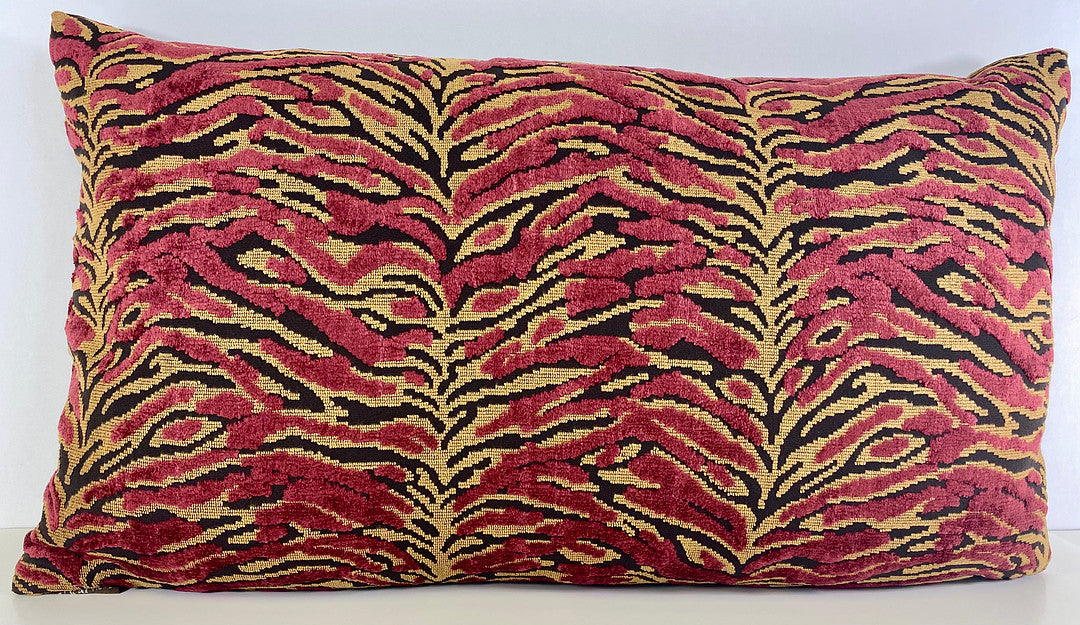 Luxury Lumbar Pillow - 24" x 14" - Sabu Lumbar-Ruby; Lush ruby and gold on black