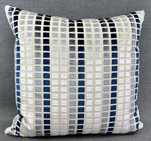 Luxury Pillow - 24" x 24" - Tile Esque Blue Gray And White Squares Over A Cream Background