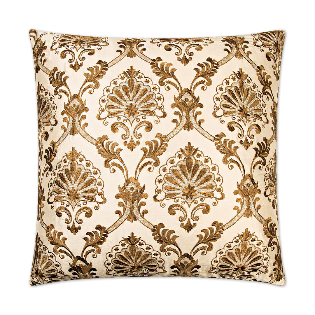 REDUCED TO CLEAR  Luxury Pillow -  24" x 24" -  Tavoos; Brown embroidery on a cream faux silk base