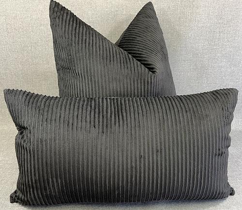 Luxury Pillow - 24” x 24” - Corduroy Black; Deep black wide wale soft corduroy in a vertical pattern