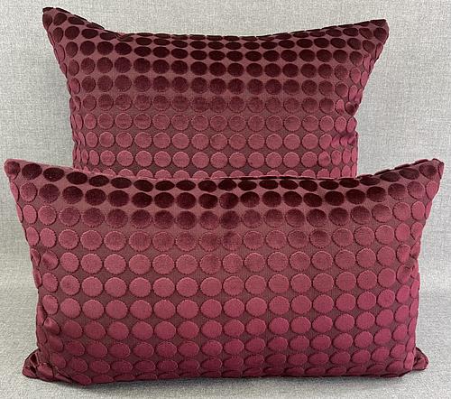 Luxury Lumbar Pillow - 24” x 14” - Sophisticate: Burgundy elegant fabric with raised velvet dots