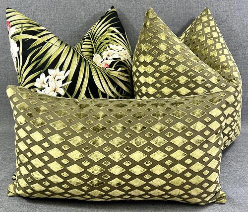 Luxury Pillow - 24" x 14" - Bassey Moss; Solid green in a basketweave diamond pattern