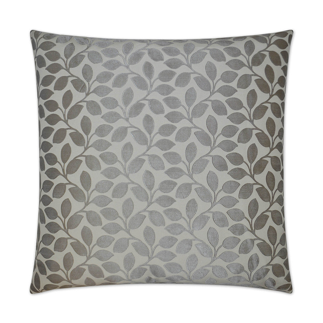 Luxury Pillow - 24" x 24" - Foliage-Platinum; Shiny silver botanical pattern over a cream background