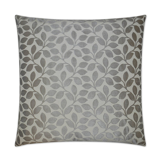 Luxury Pillow - 24" x 24" - Foliage-Platinum; Shiny silver botanical pattern over a cream background