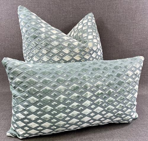 Luxury Pillow - 24" x 24" - Bassey Seafoam; Seafoam chenille in a beautiful diamond jacquard pattern