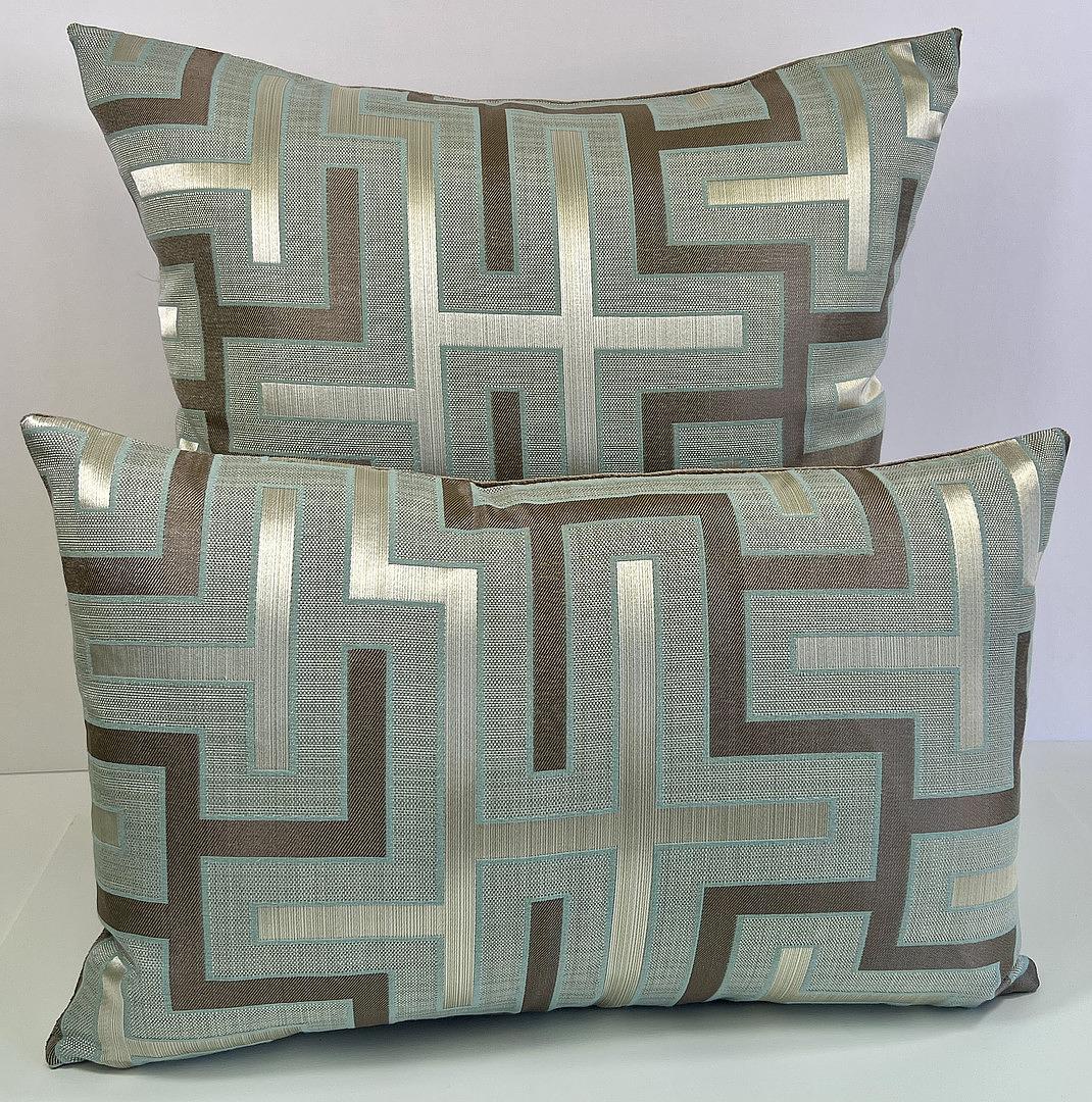 Luxury Pillow -  24" x 24" - Puzzle; Woven in silver, taupe and gray