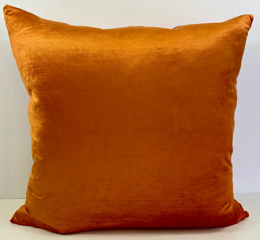 Luxury Pillow -  24" x 24" - Persimmon Glow; Lush orange velvet with a luminous glow