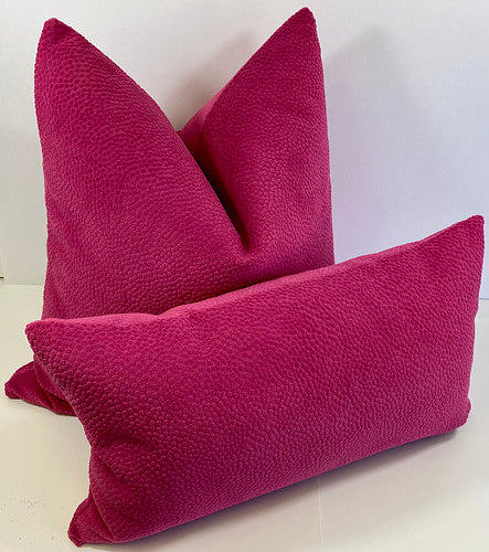 Luxury Lumbar Pillow - 24" x 14" - Pasadena Lumbar-Pink; Bright pink solid with a dotted pattern in the soft fabric.