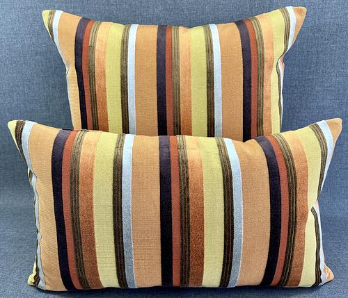 Lumbar Pillow - 24" x 14" - Mardi Gras; Lush textured stripes of oranges, purple, yellow, moss and silver.