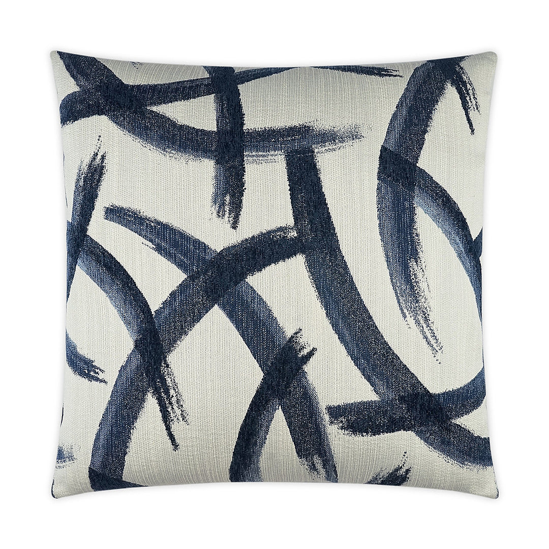 Luxury Pillow -  24" x 24" - Enso; Broad indigo paint brush strokes invoke a feel of Shuji, the ancient art of Japanese calligraphy