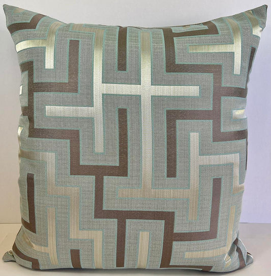 Luxury Pillow -  24" x 24" - Puzzle; Woven in silver, taupe and gray