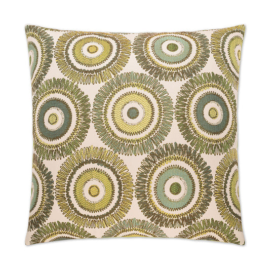 Luxury Pillow -  24" x 24" -  Squiggs; Stylized flowers or simply fun circles, you decide.  Teal, chartreuse and green on a stone ground.