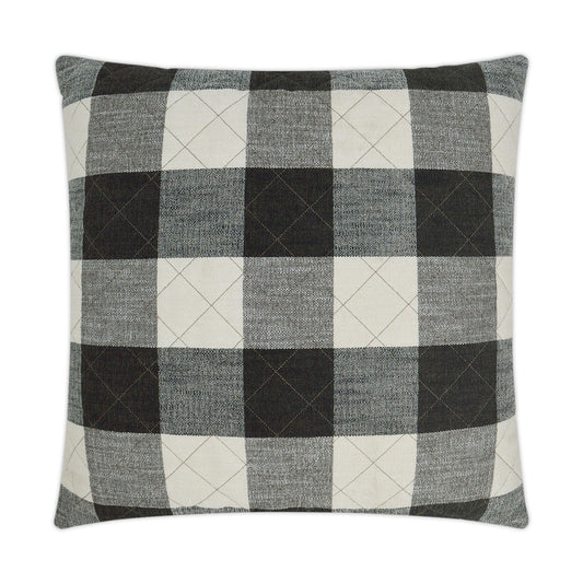 REDUCED TO CLEAR Luxury Pillow -  24" x 24" - Buffalo Quilt- Grey; Plaid pattern of grays and black over a cream background with diagonal stiching accent