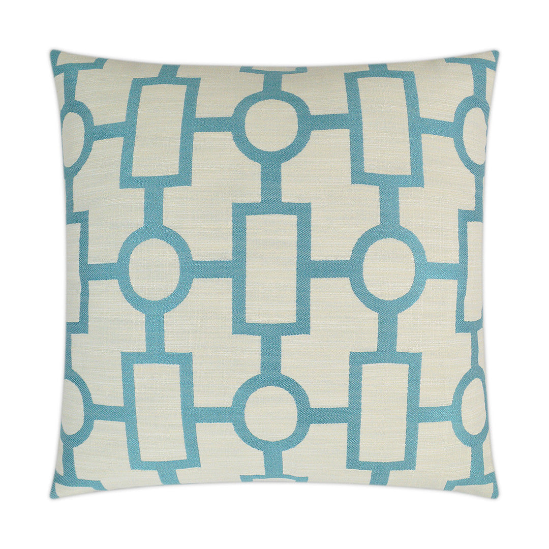 Luxury Pillow -  24" x 24" - Ellington Turquoise; embroidered geometric pattern in aqua over a white background