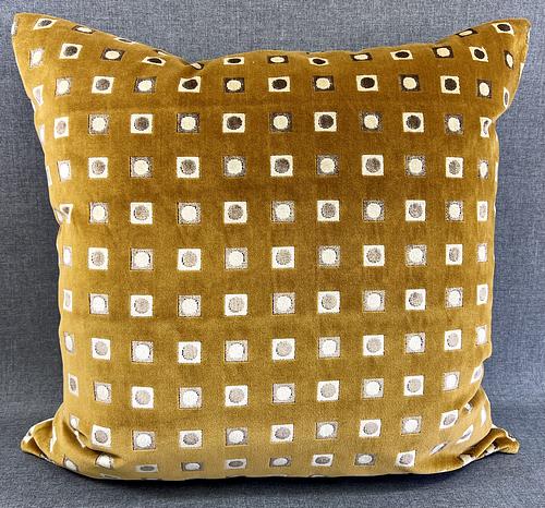 Luxury Pillow -  24" x 24" -  Montecito - Gold; Elegant Velvet Gold, Taupe and Cream Design with a Solid Cream Back