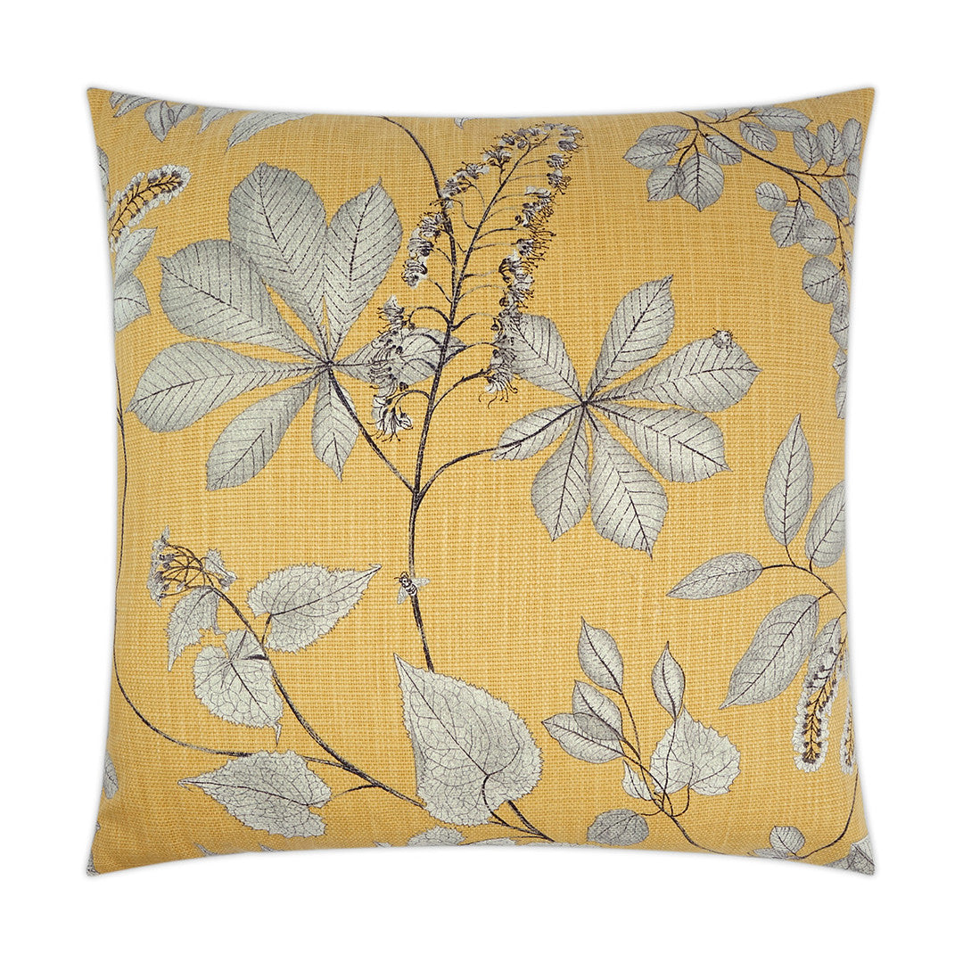 Luxury Pillow -  24" x 24" - Arboretum; Detailed leaf print in grey on a wheat yellow base