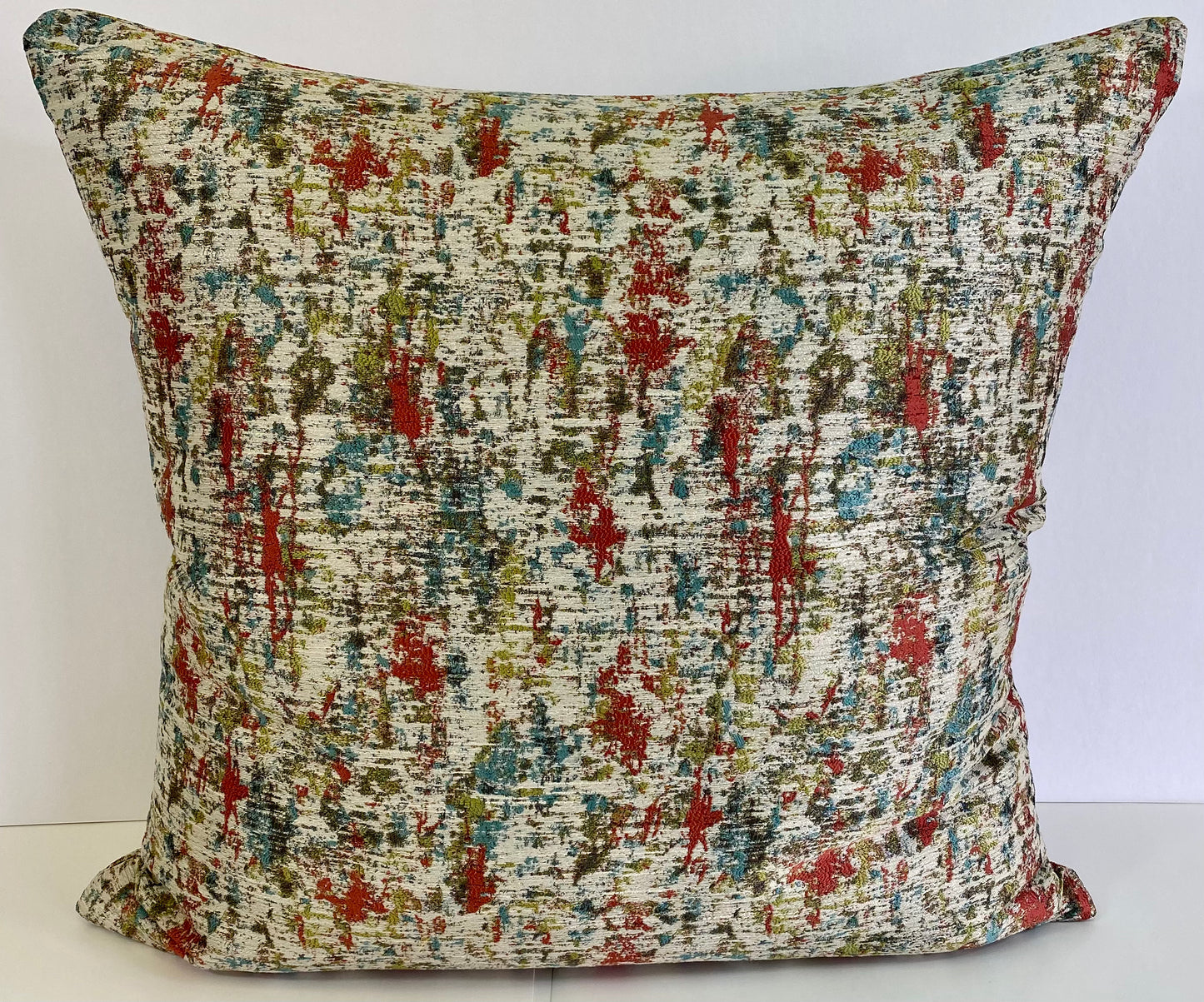 Luxury Pillow - 24" x 24" - Pollock Dream; A beautiful splattered paint style with reds, blue, and green with a cream background