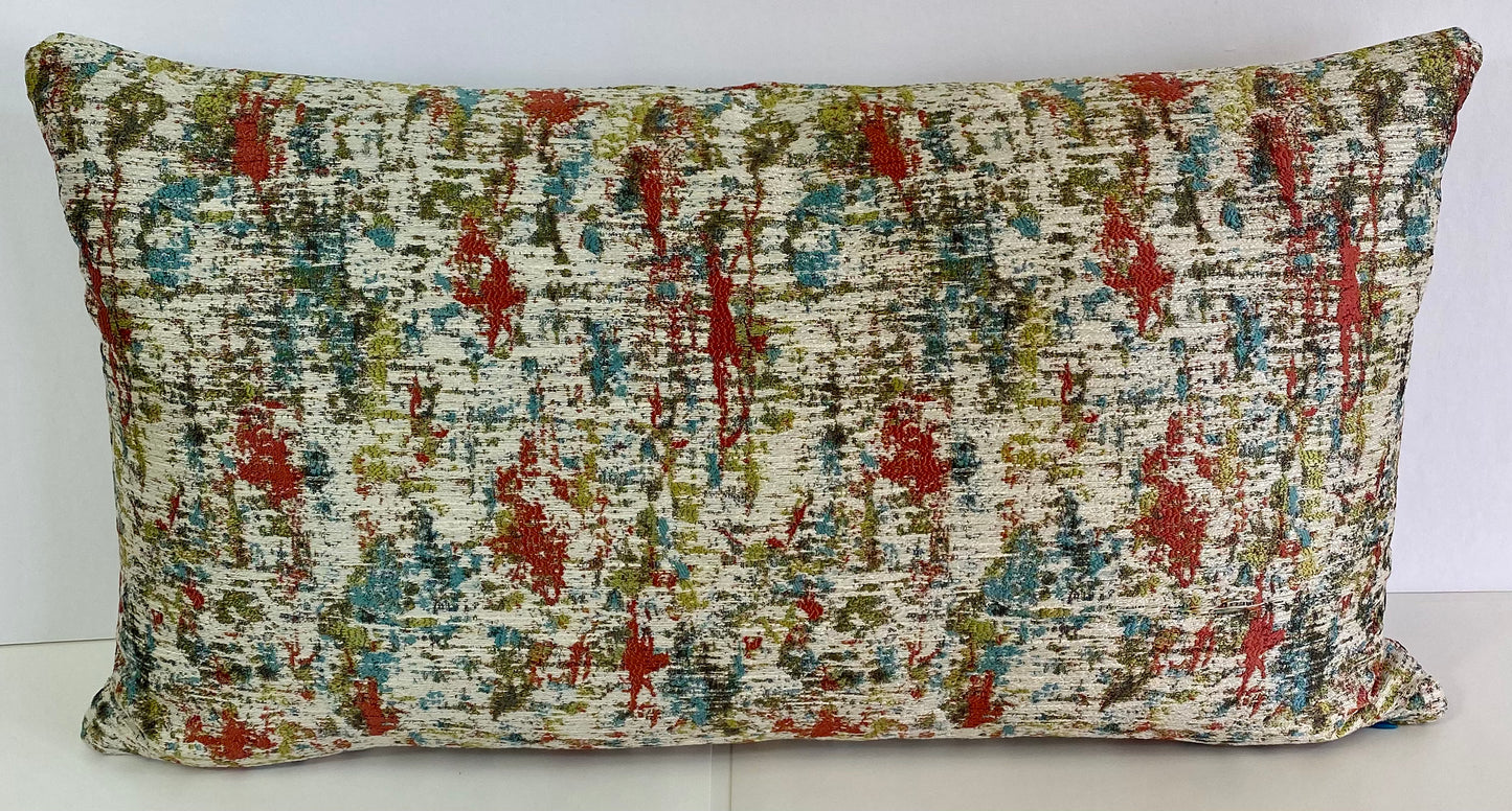 Luxury Lumbar Pillows - 24" x 14" - Pollock Dream; A beautiful splattered paint style with reds, blues, and greens with a cream background