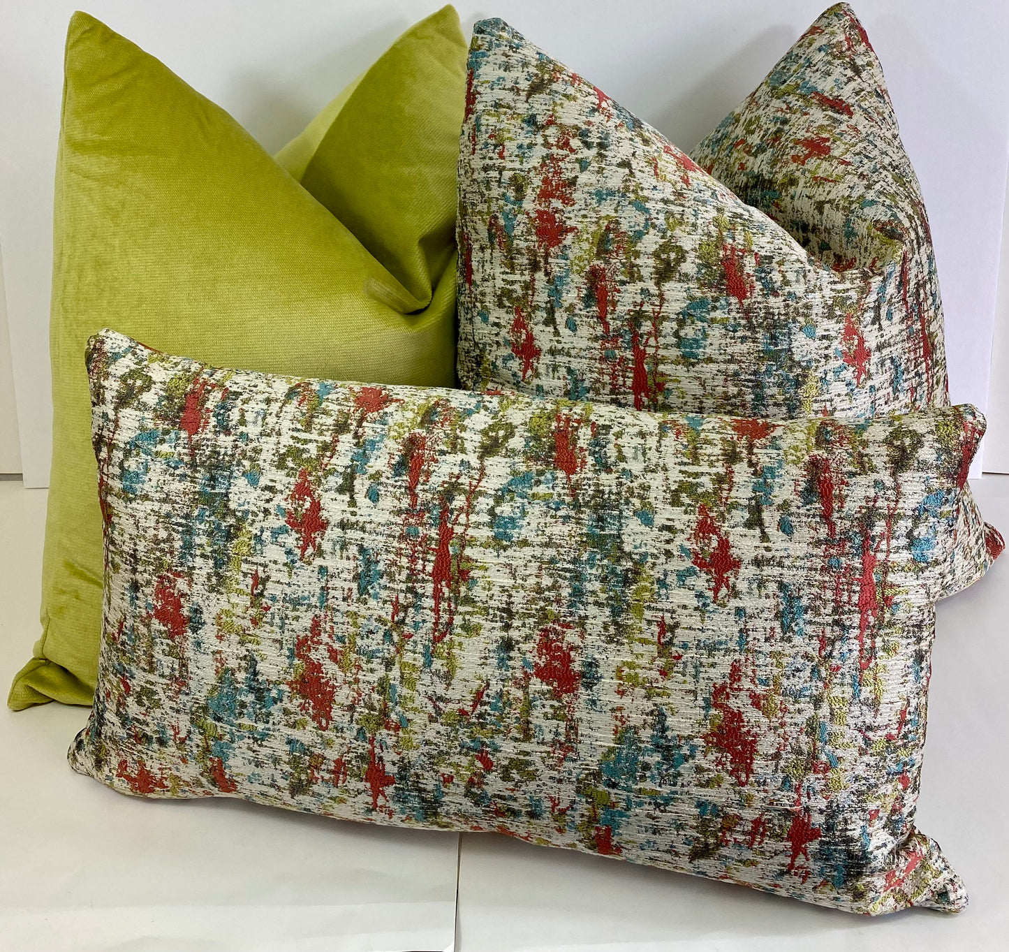 Luxury Lumbar Pillows - 24" x 14" - Pollock Dream; A beautiful splattered paint style with reds, blues, and greens with a cream background